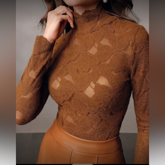 Tops - Elegant Brown Lace Women Top
